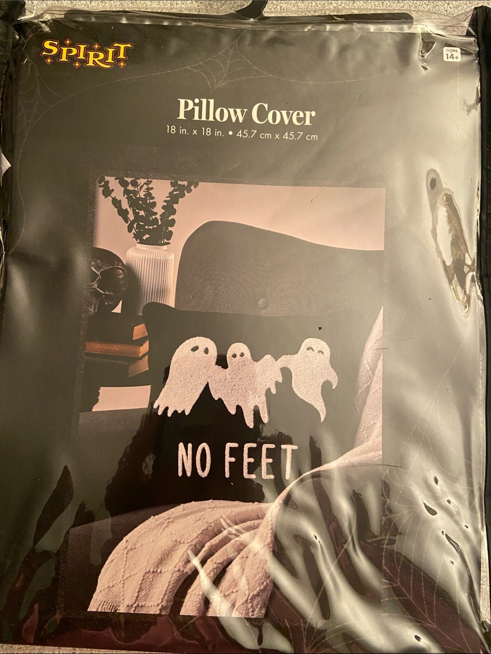 Spirit Black Pillow Cover with White Ghosts 'No Feet'